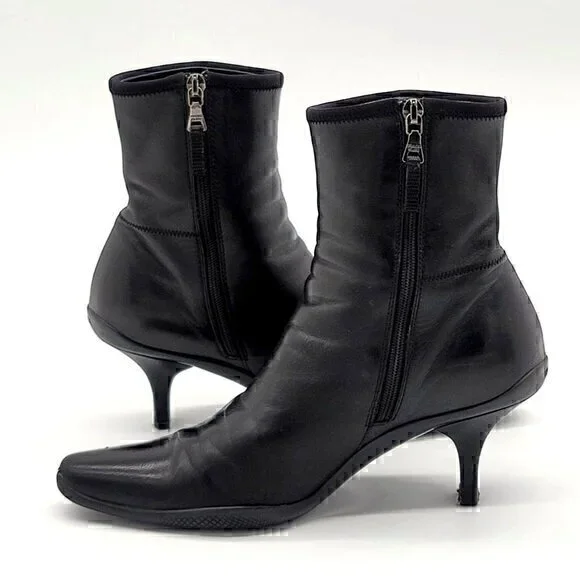 Prada Leather Boots Booties Black 5 - Picture 6 of 12